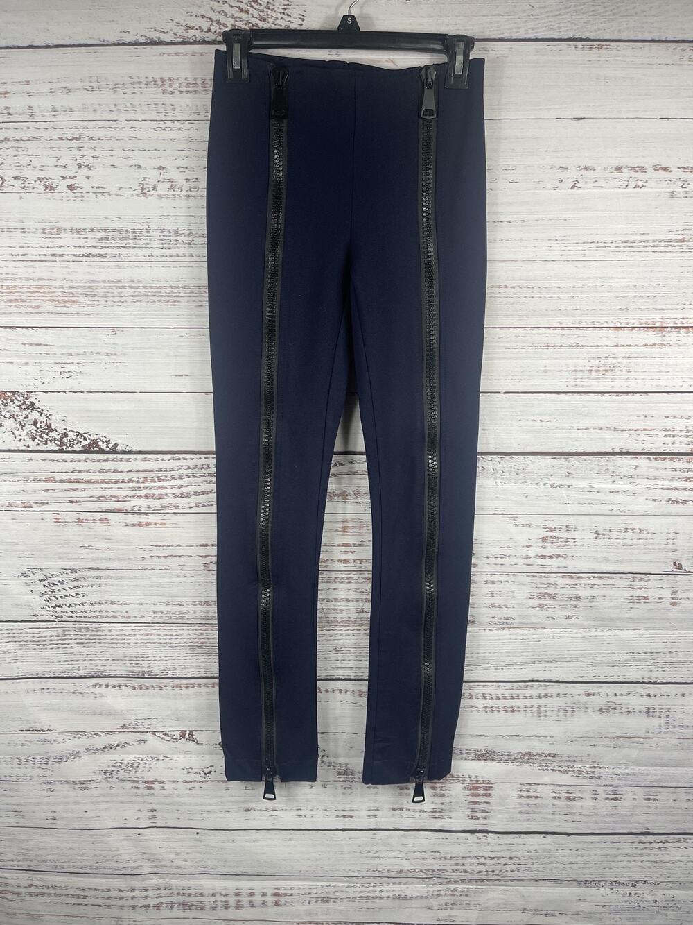 OO LALA Pants Women's Size XS Blue Knit Skinny Jegging Front Zippers Ankle Zip